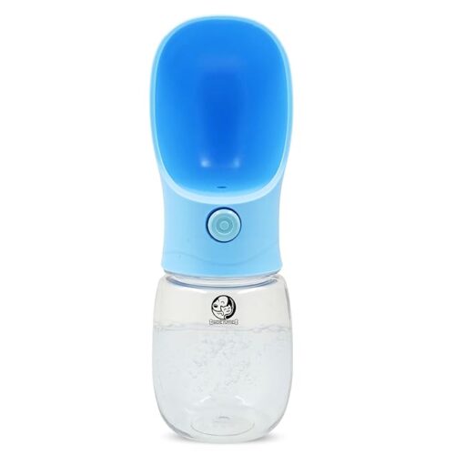 Recycled pet bottle for water is a portable, leak-proof bottle designed with an attached bowl to provide your dog with clean drinking water on the go