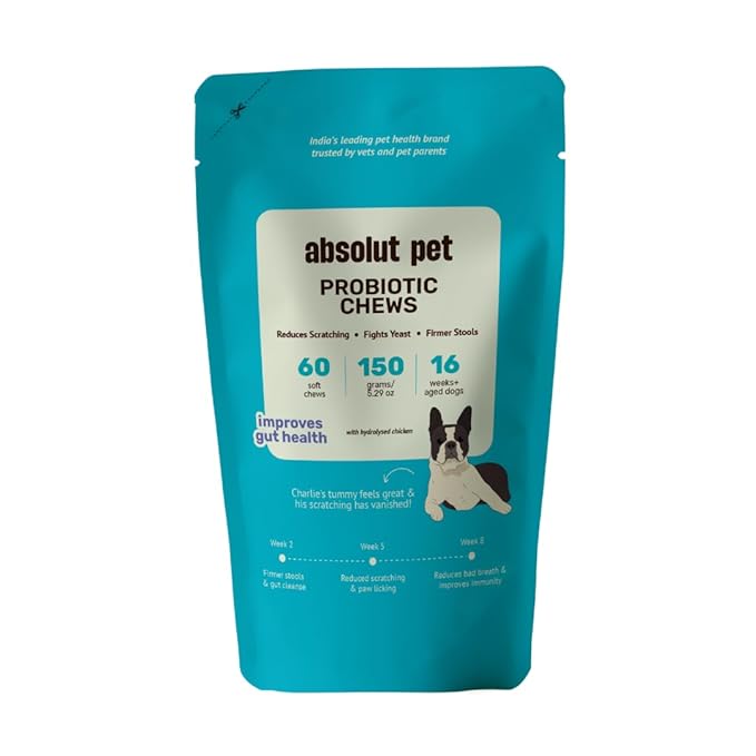 probiotics for dogs, gut health made with natural probiotics, fiber, and vitamins to support digestion, reduce bloating, improve stool quality, and enhance overall canine wellness.