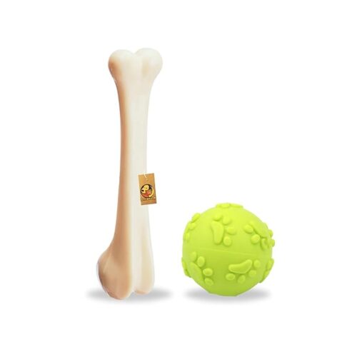 Dog chew toys rubber combo fun and durable bone and ball toys to keep your pet active and engaged ,chewing, fetching, & interactive play.